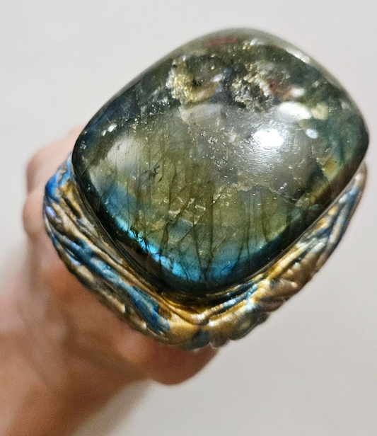 Androgynous Labradorite Sculpted Two Finger Statement Ring - Bold
