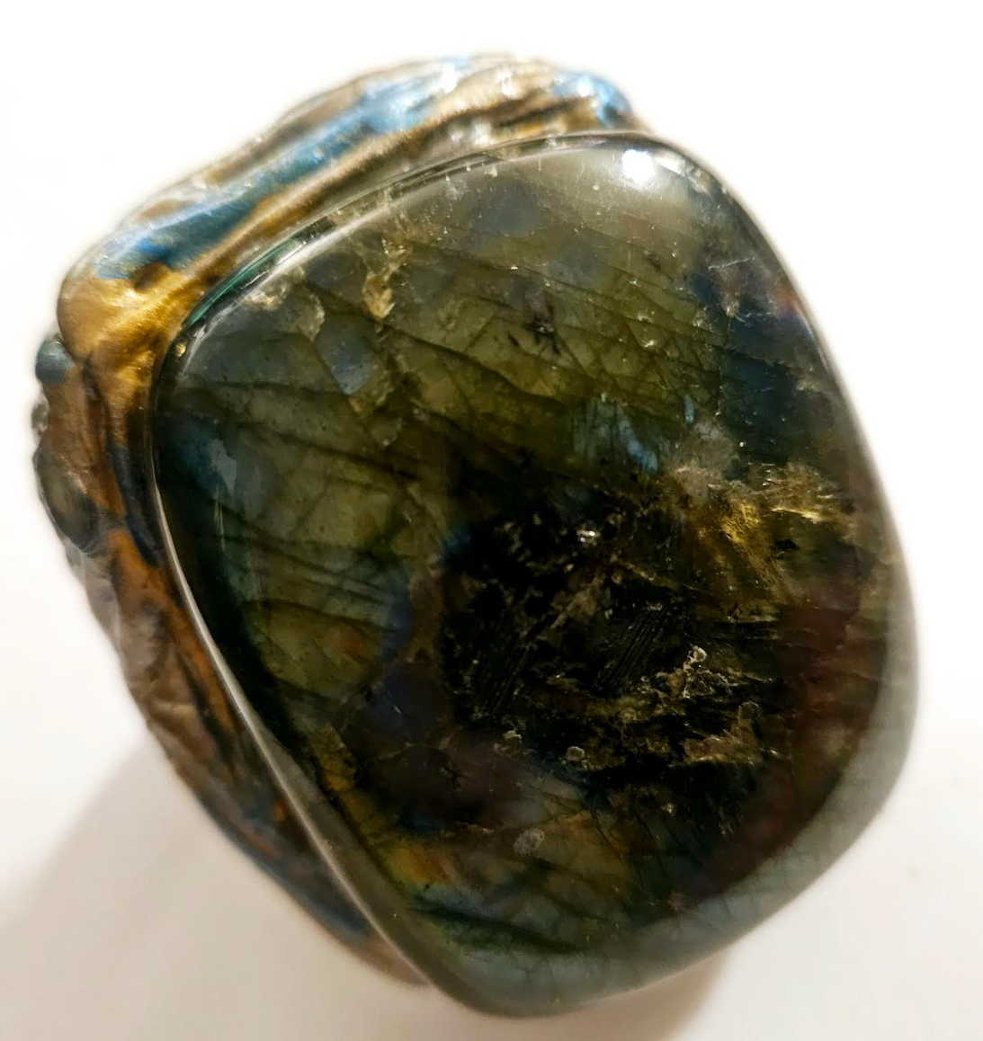 Labradorite Sculpted Two Finger Statement Ring Unisex Spectrolit