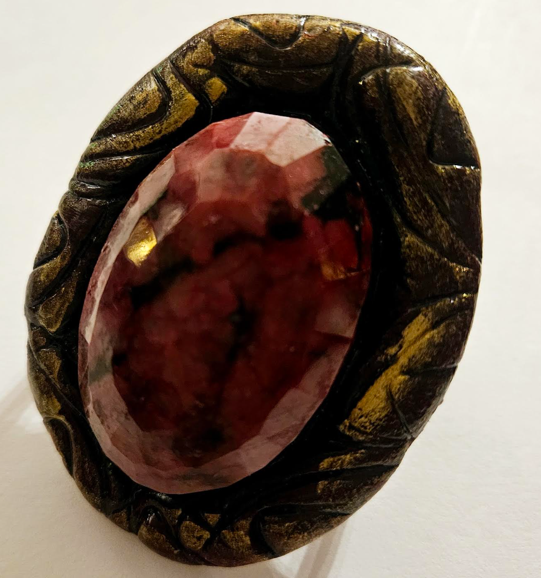 Faceted Ruby Dome Two Finger Sculpted Statement Ring