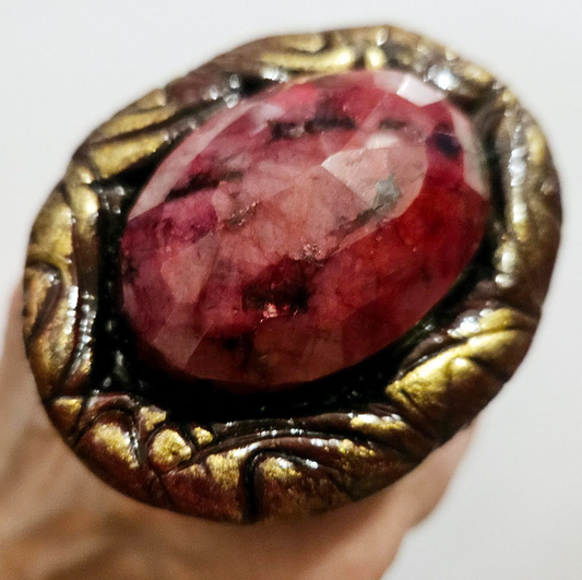 Faceted Ruby Dome Two Finger Sculpted Statement Ring