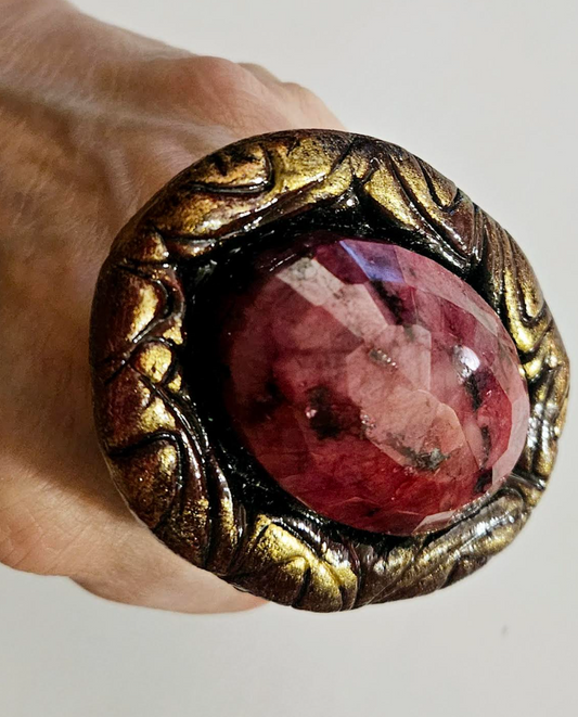 Faceted Ruby Dome Two Finger Sculpted Statement Ring