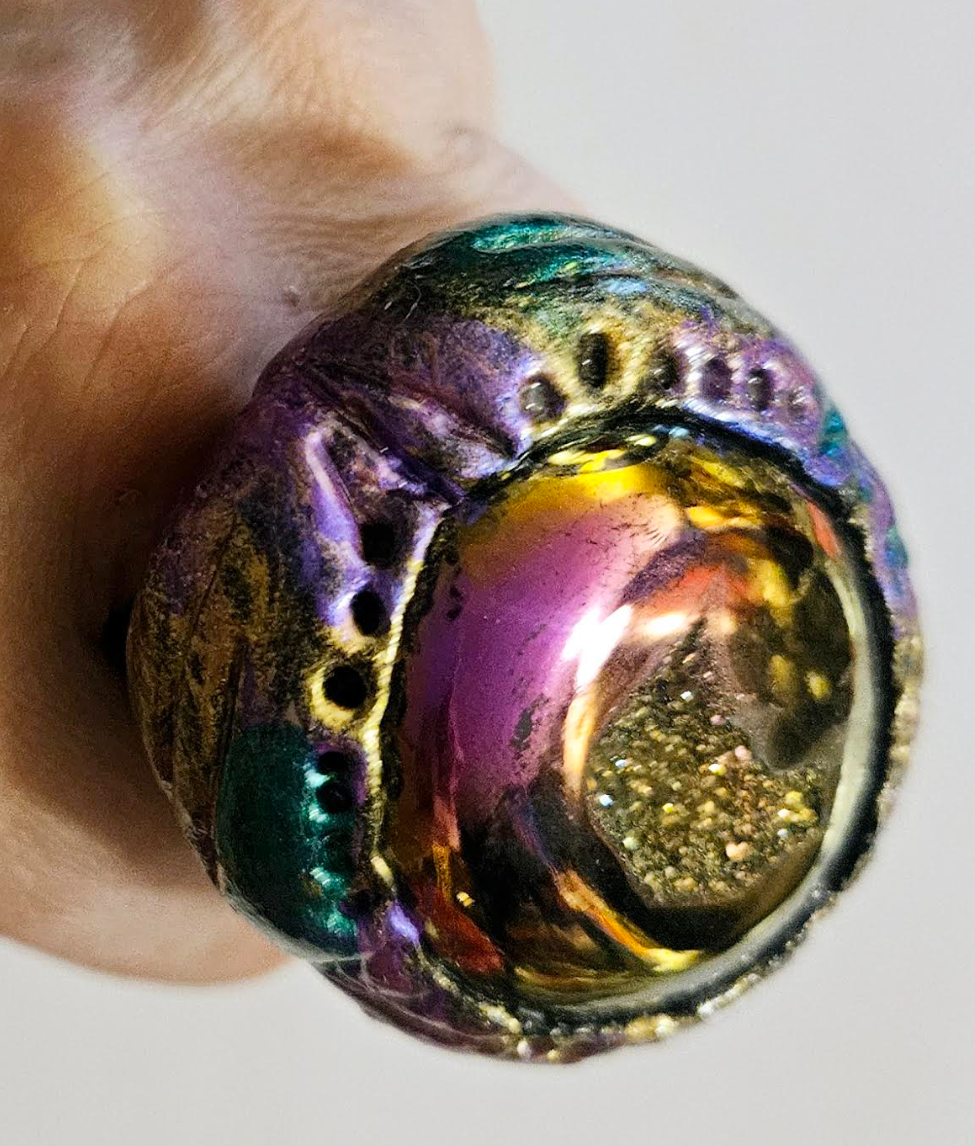 Flashy Crystal Sculpted Statement Ring OOAK Gold Copper Purple Ge