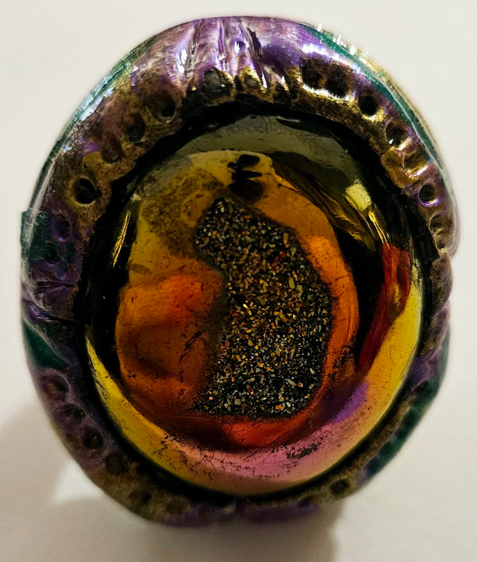 Flashy Crystal Sculpted Statement Ring OOAK Gold Copper Purple Ge