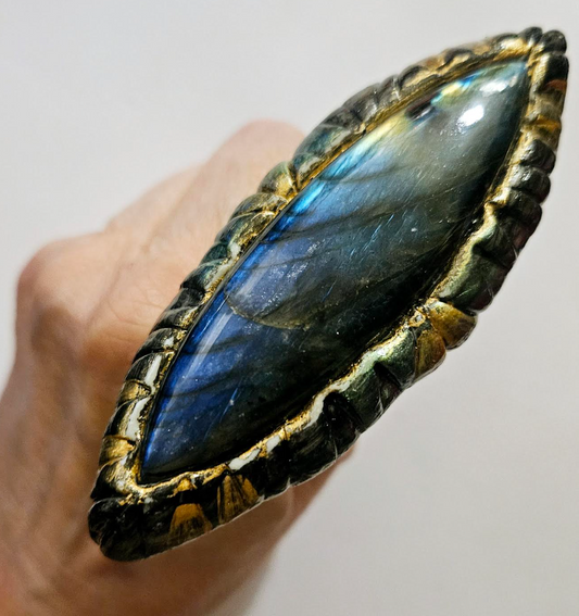 Haute Couture Labradorite Sculpted Adjustable Ring - Unisex