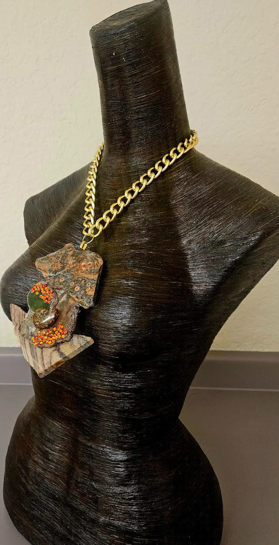 Earthy Jasper Slab & Swarovski Crystal Statement Gemstone Pendant Av
