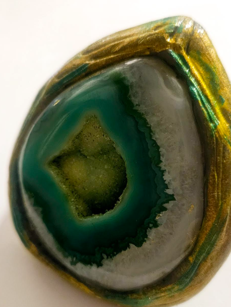 Green Druzy Agate Sculpted Two Finger Statement Ring Exotic Gemst