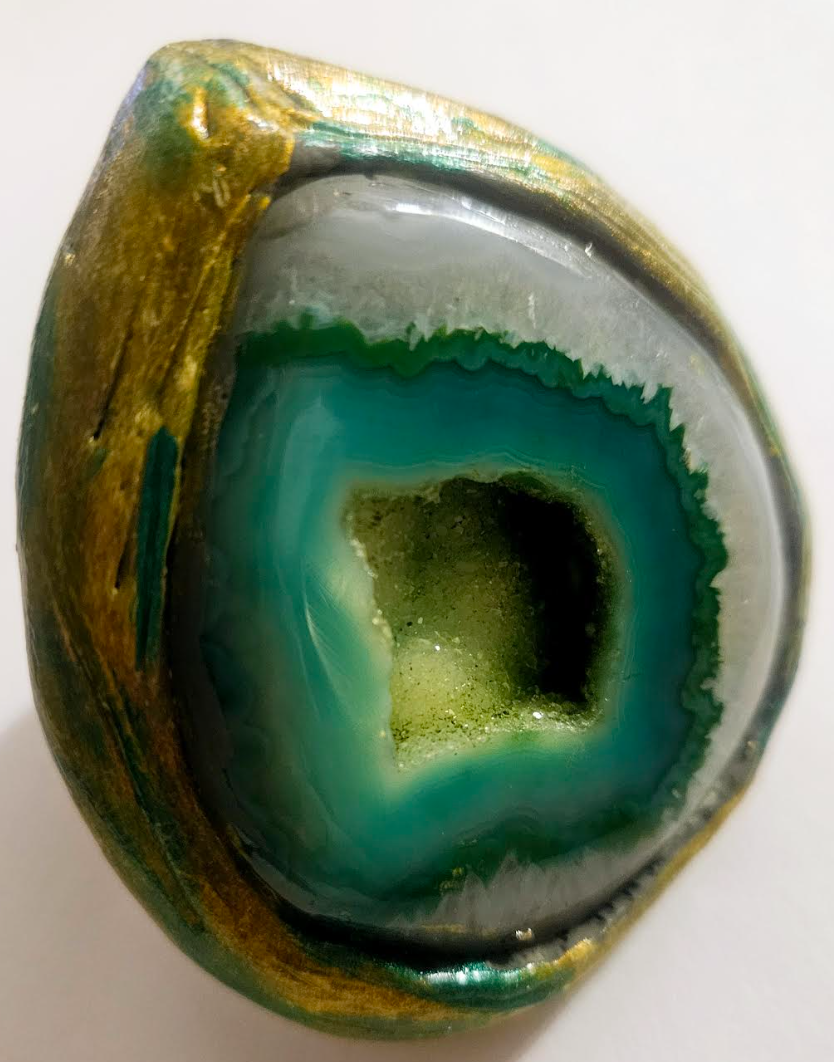 Sculpted Green Druzy Agate 2 Finger Oversized Statement Ring