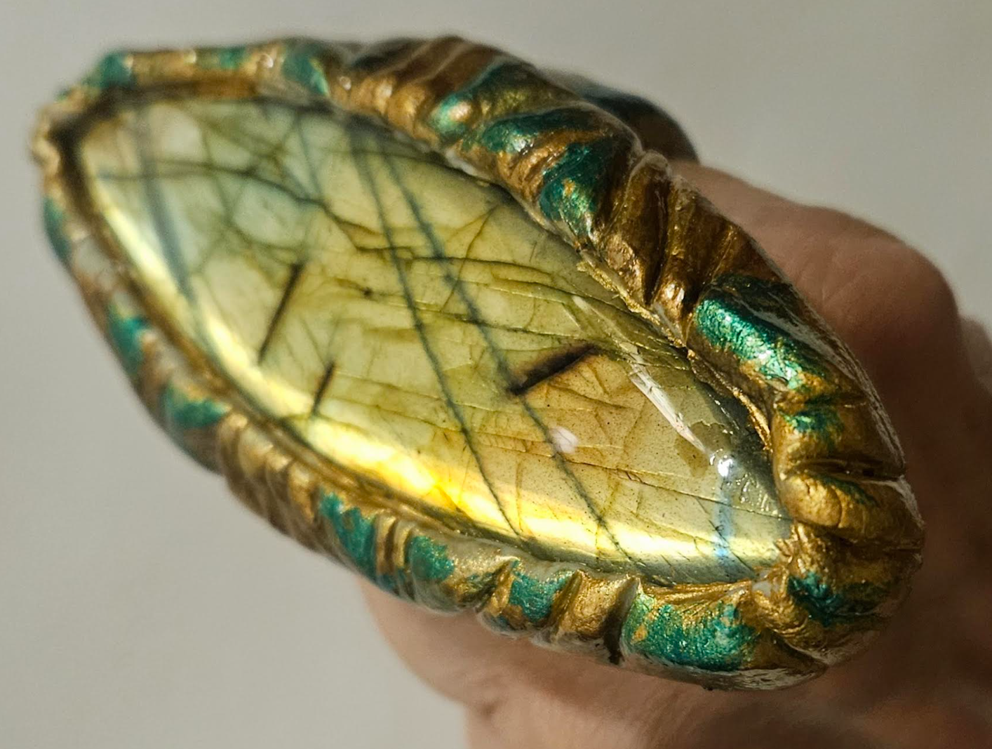 Golden Labradorite Sculpted Eliptical Shaped Statement Ring Flash