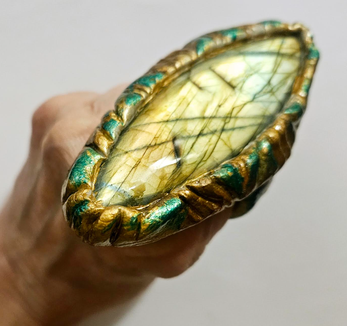 Golden Labradorite Sculpted Eliptical Shaped Statement Ring Flash