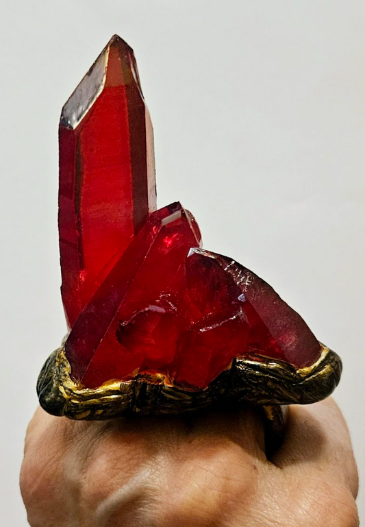 Ruby Red Rough Quartz Sculpted Statement Ring - Crystal Knuckles