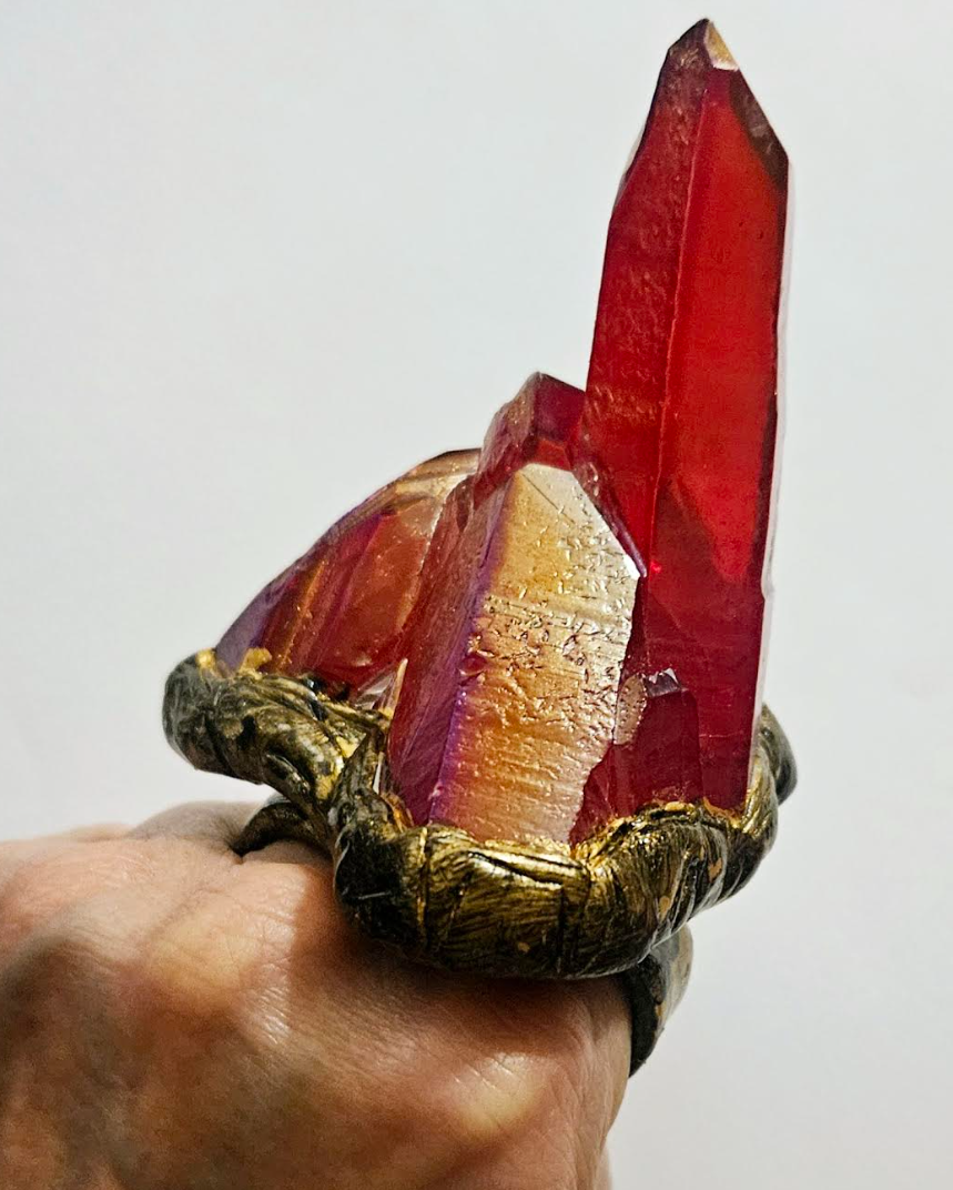 Ruby Red Rough Quartz Sculpted Statement Ring - Crystal Knuckles