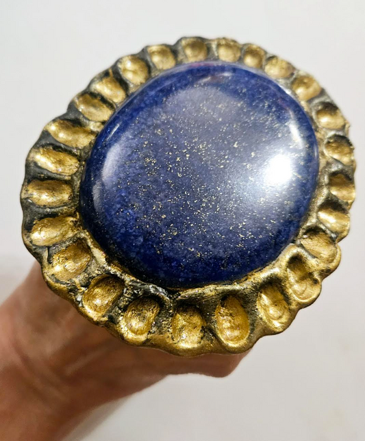 Lapis Lazuli Sculpted Statement Ring - Egyptian Revival Finger Candy