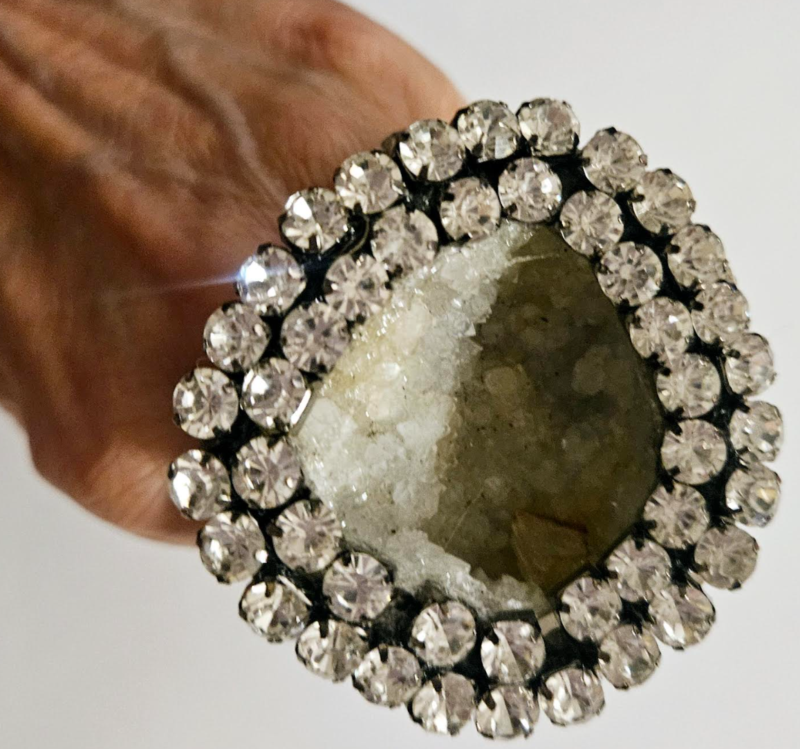 Rhinestone Geode & Jasper Slab Adjustable Statement Ring - Dramatic