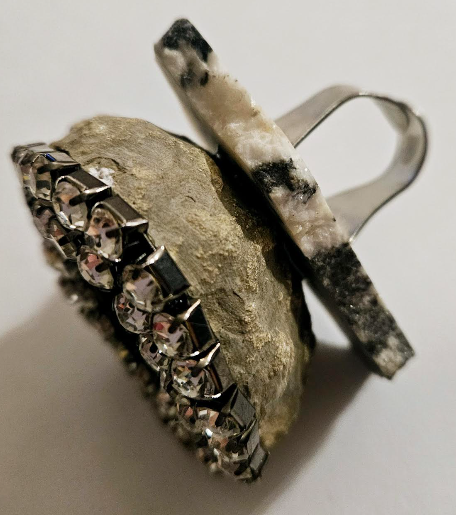 Rhinestone Geode & Jasper Slab Adjustable Statement Ring Dramatic