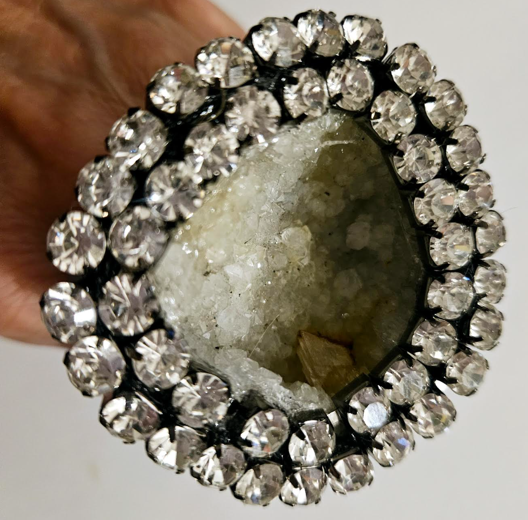 Rhinestone Geode & Jasper Slab Adjustable Statement Ring Dramatic