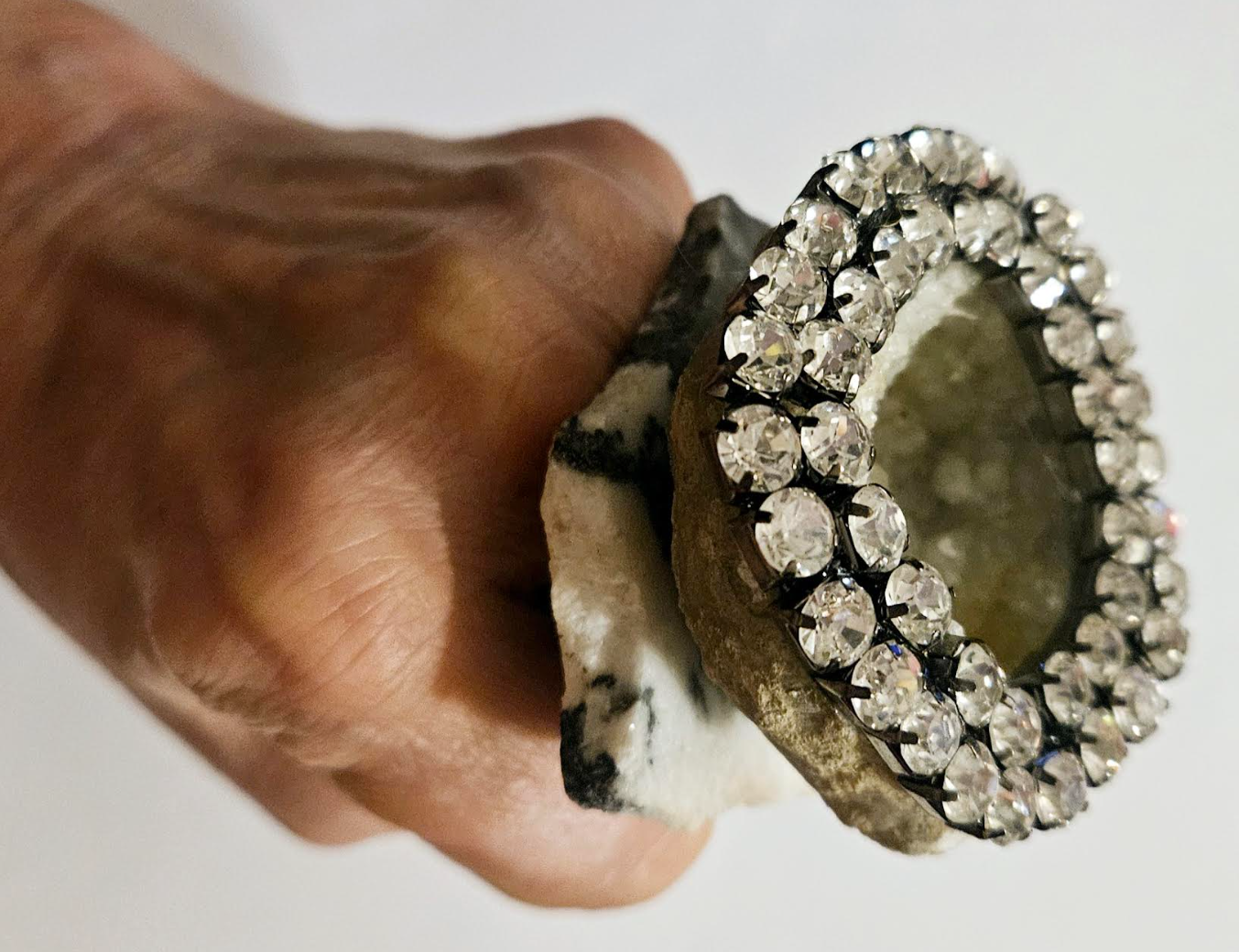 Rhinestone Geode & Jasper Slab Adjustable Statement Ring Dramatic