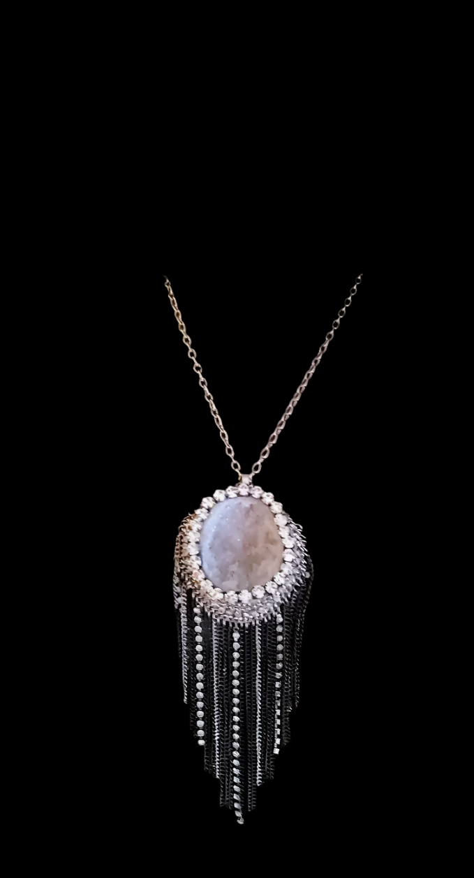 Geode Gemstone Pendant with Rhinestone Waterfall Chain Rhinestone Cr