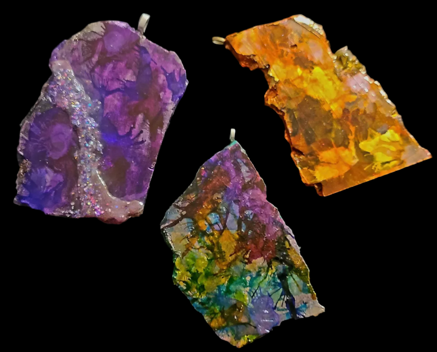 Colorful Alcohol Ink Painted Slab Gemstone Pendant Set Jeans Jewelry