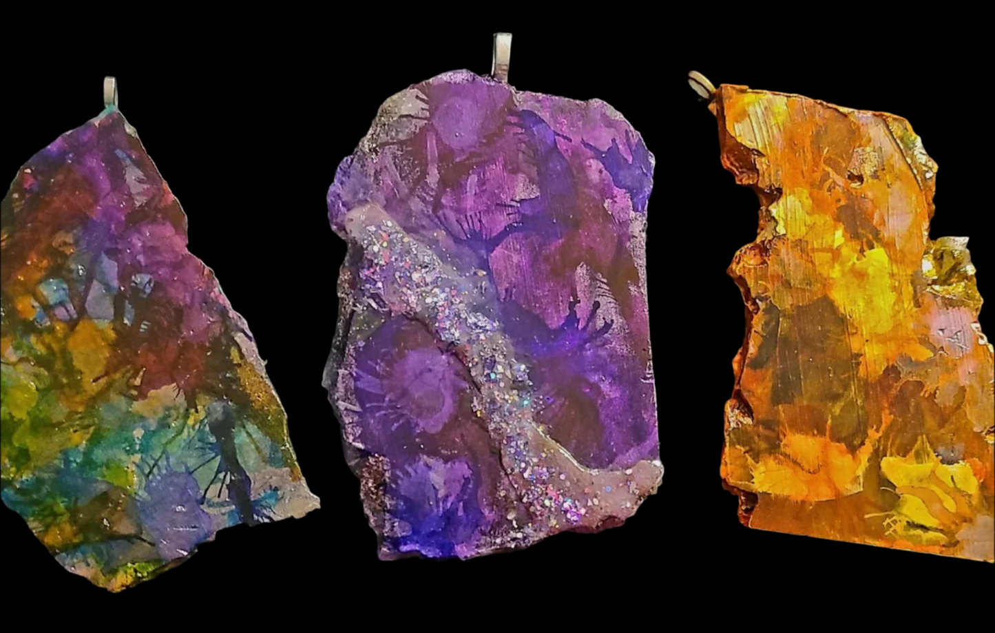 Colorful Alcohol Ink Painted Slab Gemstone Pendant Set Jeans Jewelry