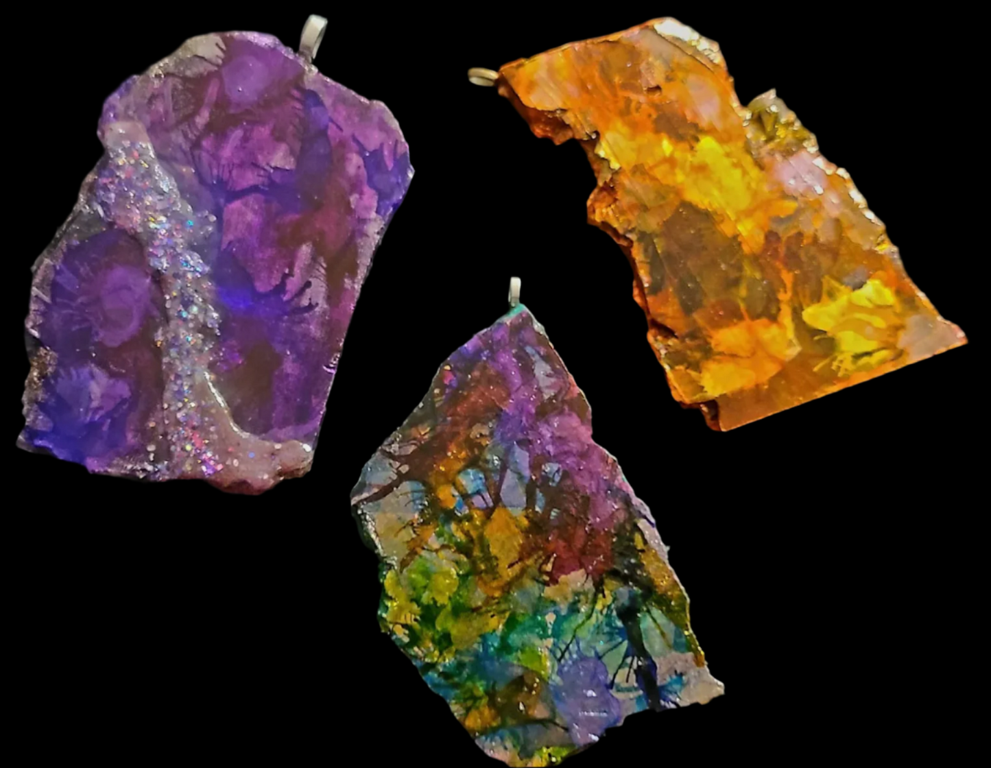 Colorful Alcohol Ink Painted Slab Gemstone Pendant Set Jeans Jewelry