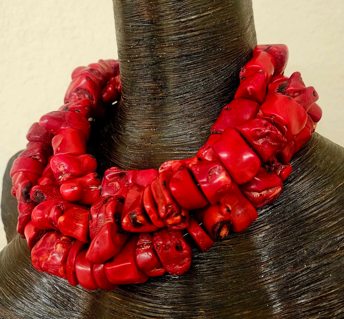 Bold Red Coral Nugget Luxury 3 Strand Necklace - Affluent Socialite