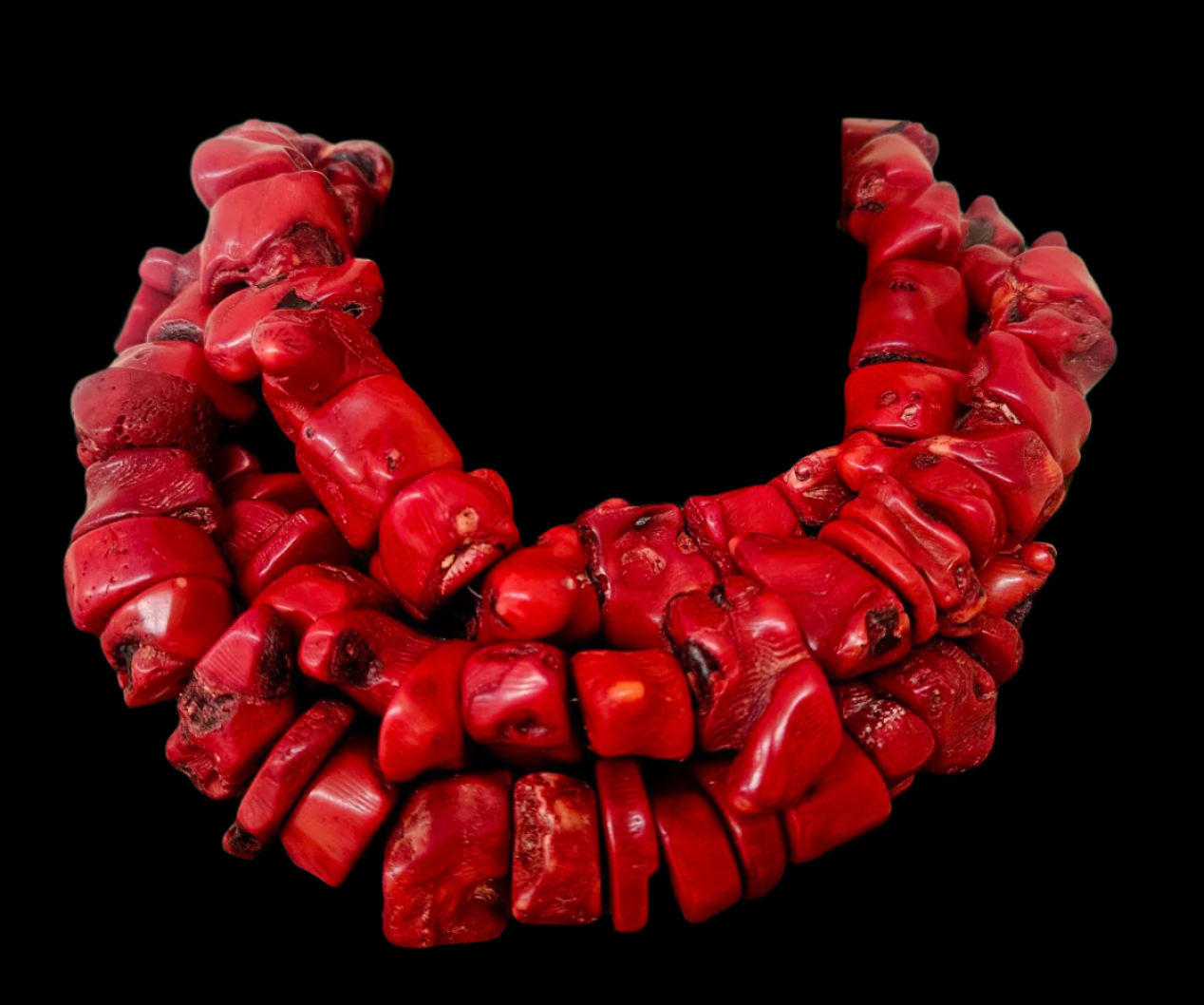 Bold Red Coral Nugget Luxury 3 Strand Necklace - Affluent Socialite