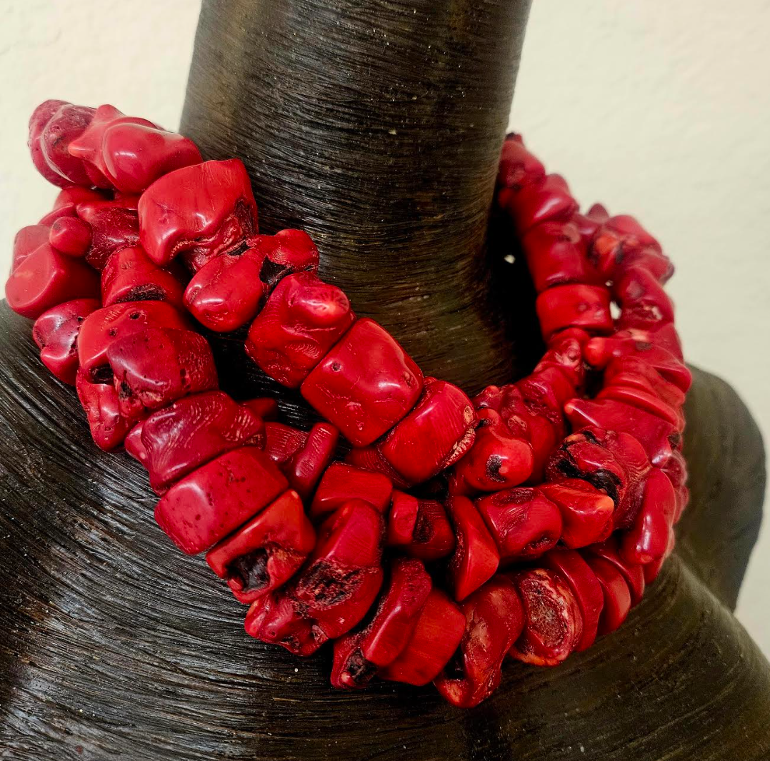 Bold Red Coral Nugget Luxury 3 Strand Necklace - Affluent Socialite