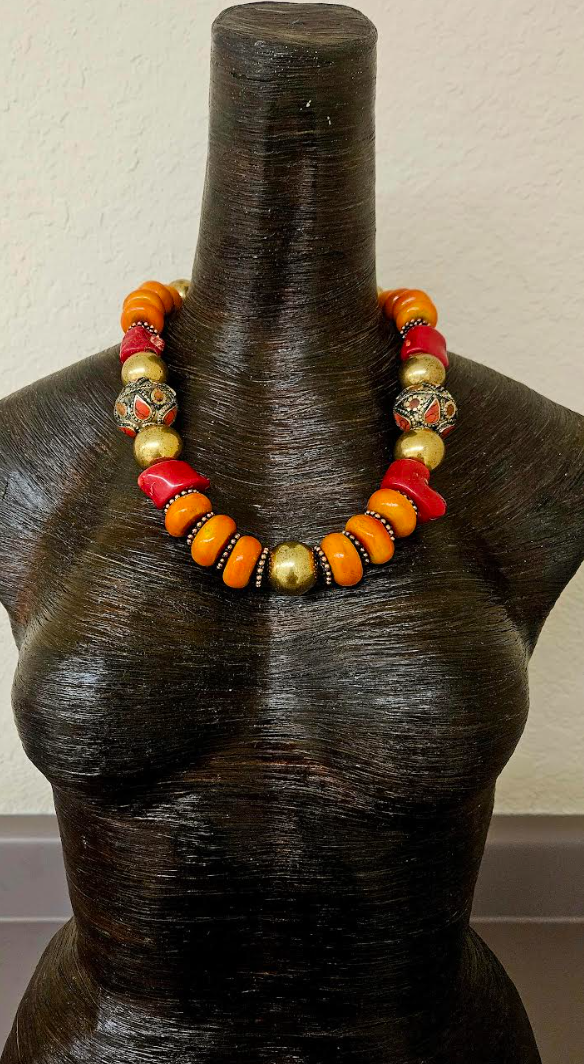 Tribal Beaded Gemstone Necklace Set - Scarce Rare Frog Pendant