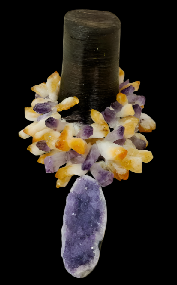 Citrine & Amethyst Geode Power Pendant Necklace - Celestial Beauty