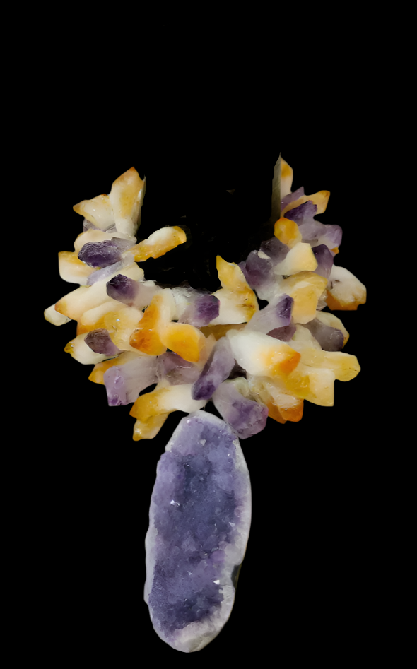 Citrine & Amethyst Geode Power Pendant Necklace - Celestial Beauty