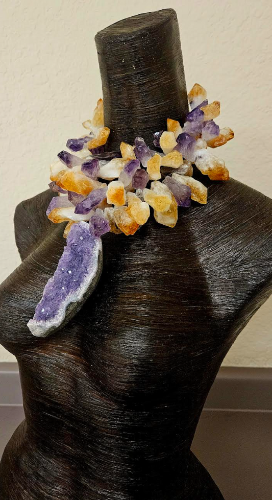 Citrine & Amethyst Geode Power Pendant Necklace - Celestial Beauty