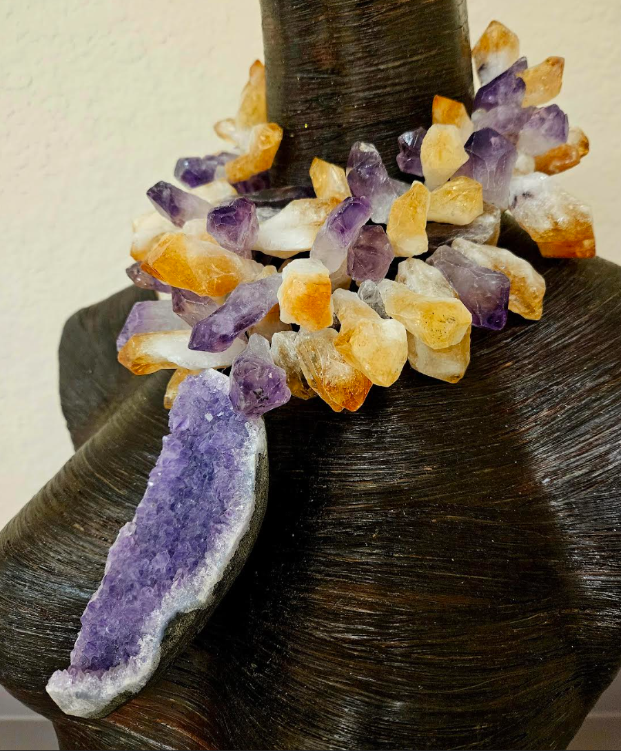 Citrine & Amethyst Geode Power Pendant Necklace - Celestial Beauty