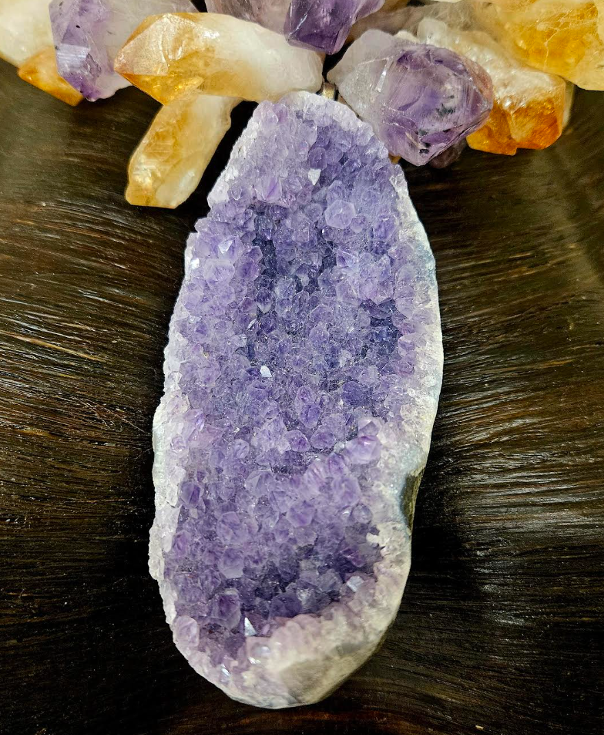 Citrine & Amethyst Geode Power Pendant Necklace - Celestial Beauty