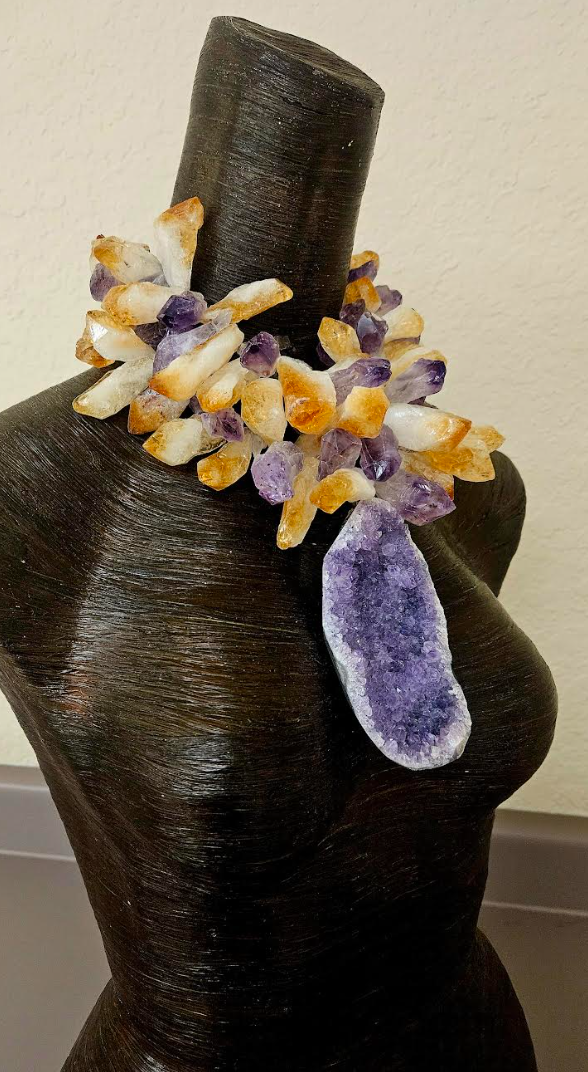 Citrine & Amethyst Geode Power Pendant Necklace - Celestial Beauty