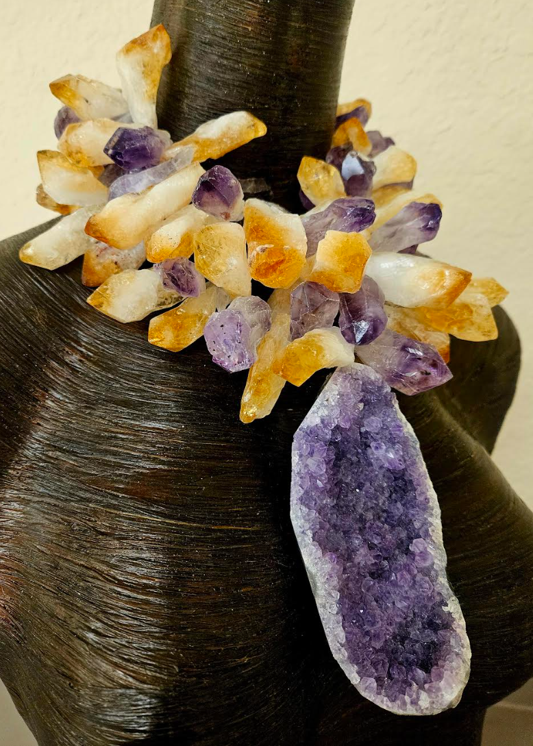 Citrine & Amethyst Geode Power Pendant Necklace - Celestial Beauty