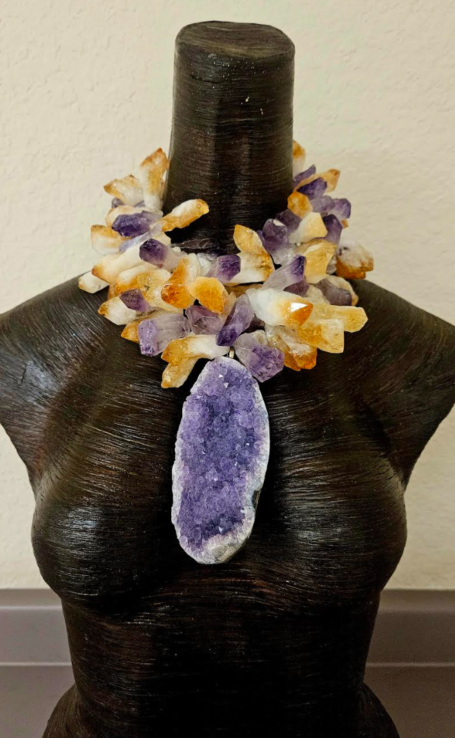 Citrine & Amethyst Geode Power Pendant Necklace - Celestial Beauty