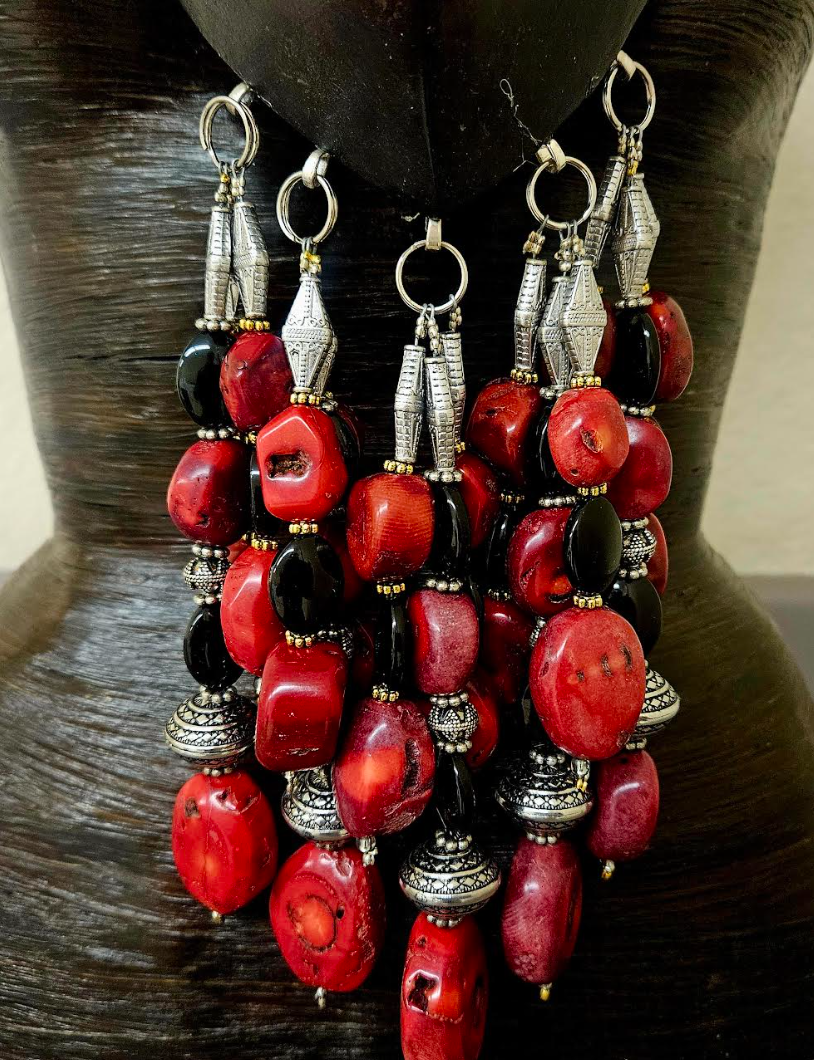 Tribal Beaded Red Coral Scream Mask Chest Piece - Theatrical Artistry