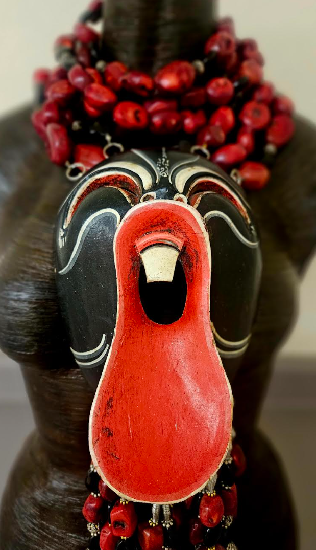 Tribal Beaded Red Coral Scream Mask Chest Piece - Theatrical Artistry