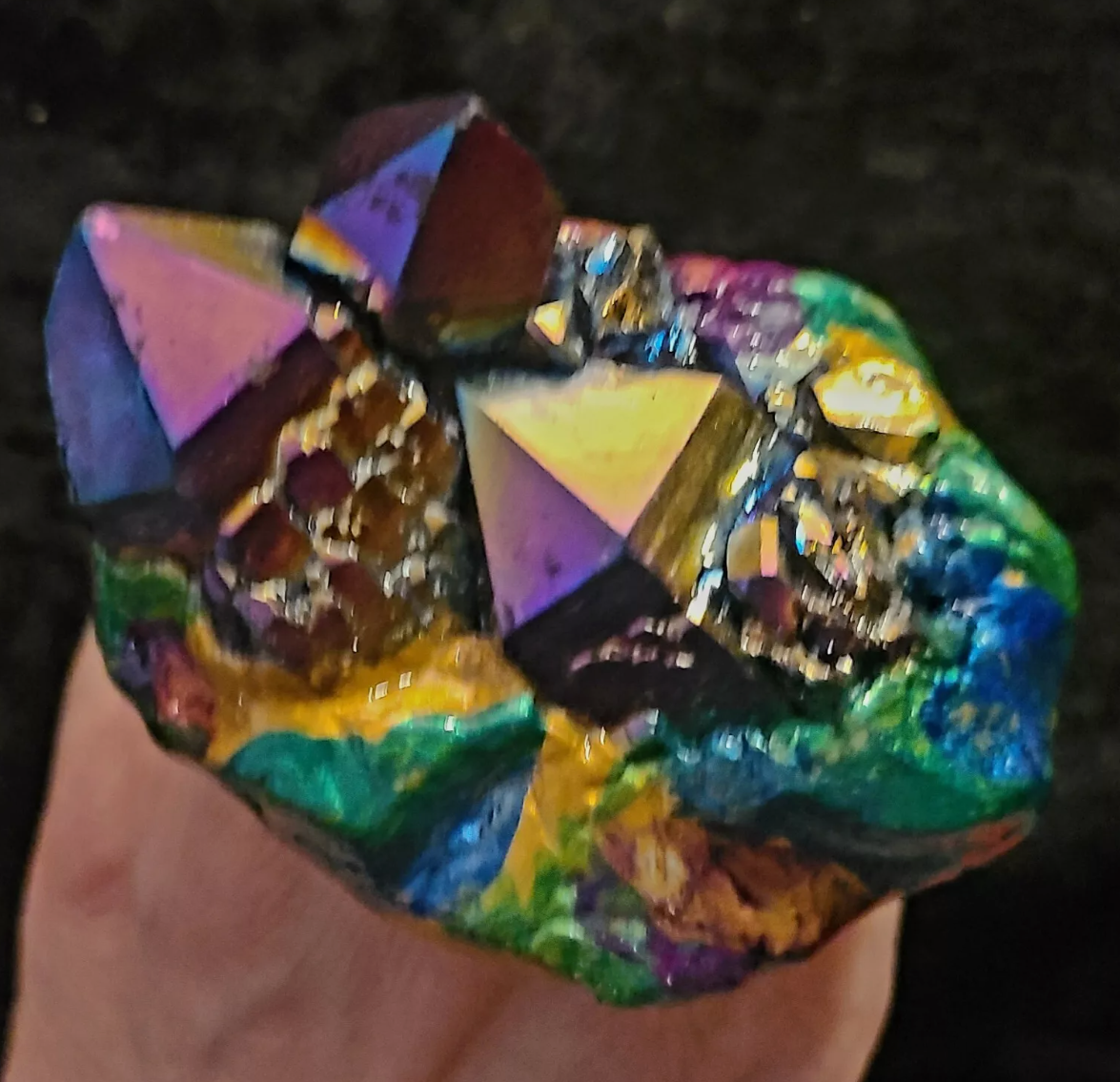 Rainbow Titanium Quartz 3 Finger Statement Ring - Bold Finger Candy