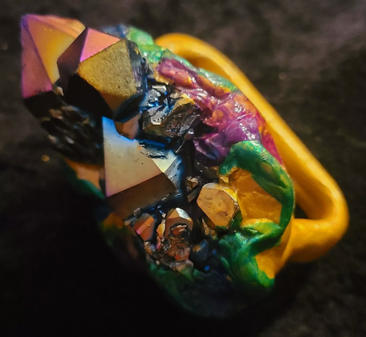 Rainbow Titanium Quartz 3 Finger Statement Ring - Bold Finger Candy
