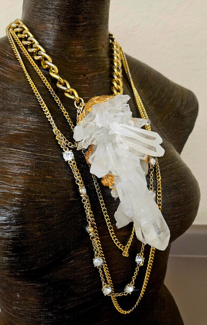 Museum Quality Rough Quartz Pendant with Chains - Rock Star Jewelry