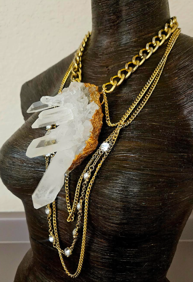 Museum Quality Rough Quartz Pendant with Chains - Rock Star Jewelry