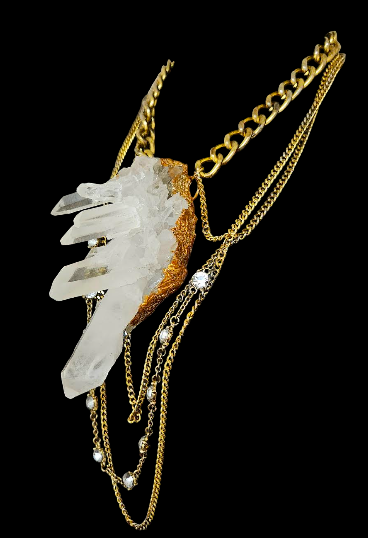 Sculpted Rough Quartz Luxury Chest Piece with Draped Chains
