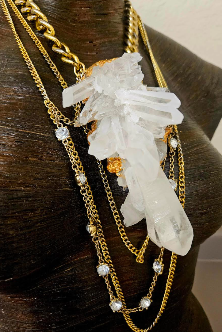 Museum Quality Rough Quartz Pendant with Chains - Rock Star Jewelry