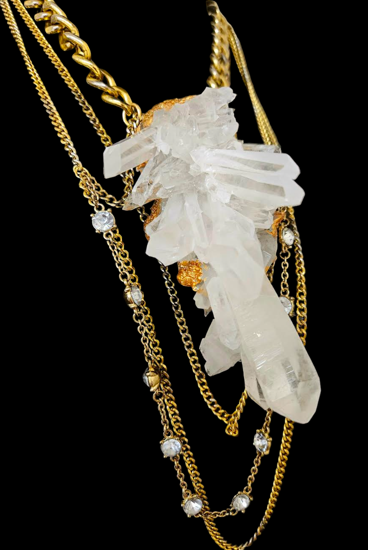 Museum Quality Rough Quartz Pendant with Chains - Rock Star Jewelry
