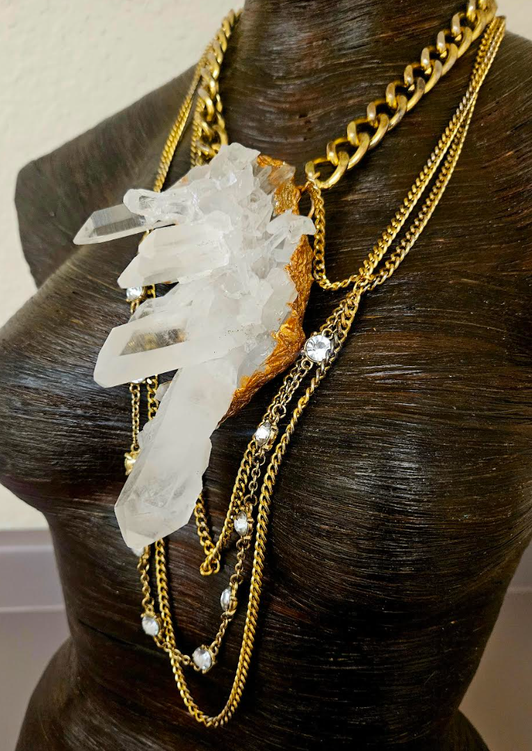 Museum Quality Rough Quartz Pendant with Chains - Rock Star Jewelry