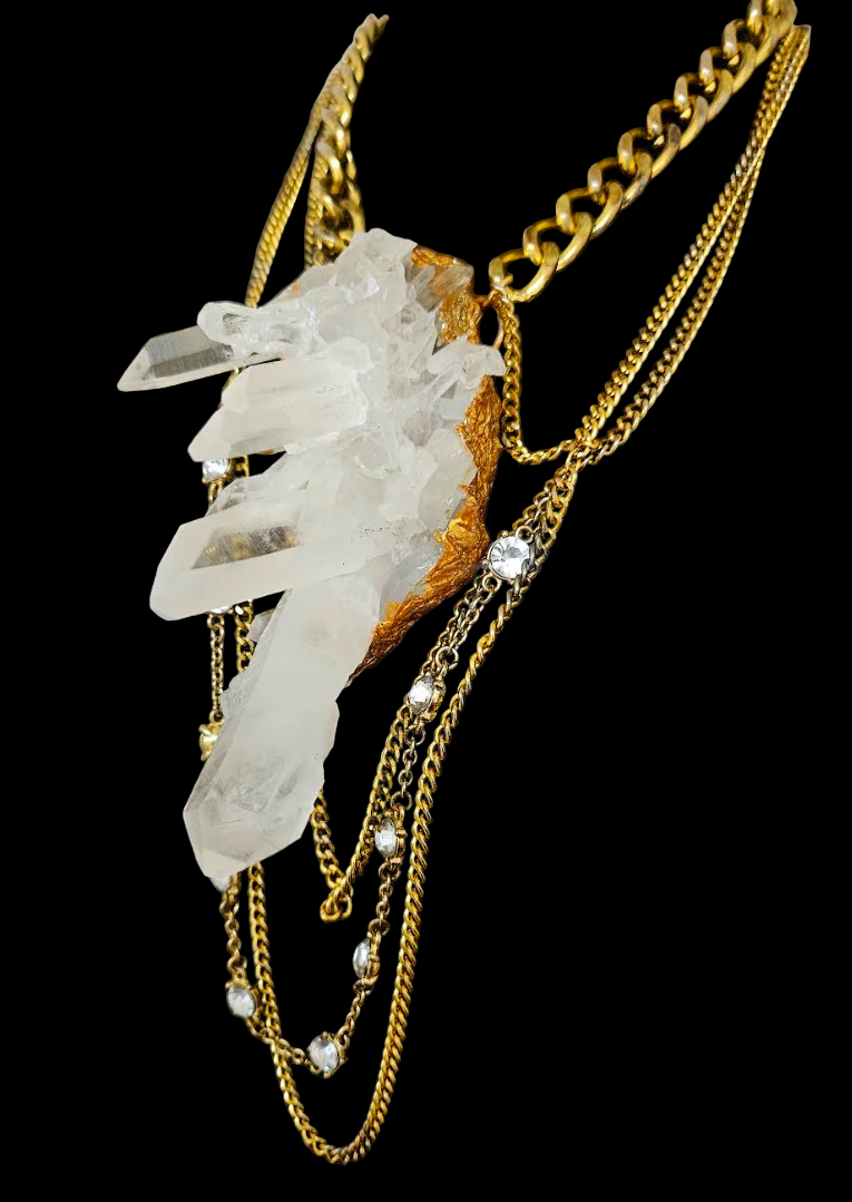 Museum Quality Rough Quartz Pendant with Chains - Rock Star Jewelry