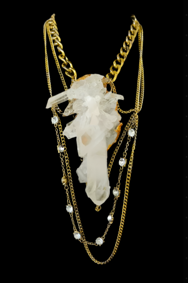 Museum Quality Rough Quartz Pendant with Chains - Rock Star Jewelry