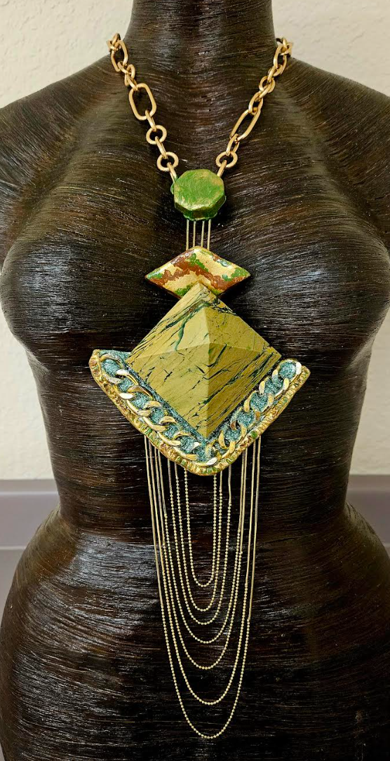Art Deco Pyramid Chest Piece with Waterfall Chains - Egyptian Queen