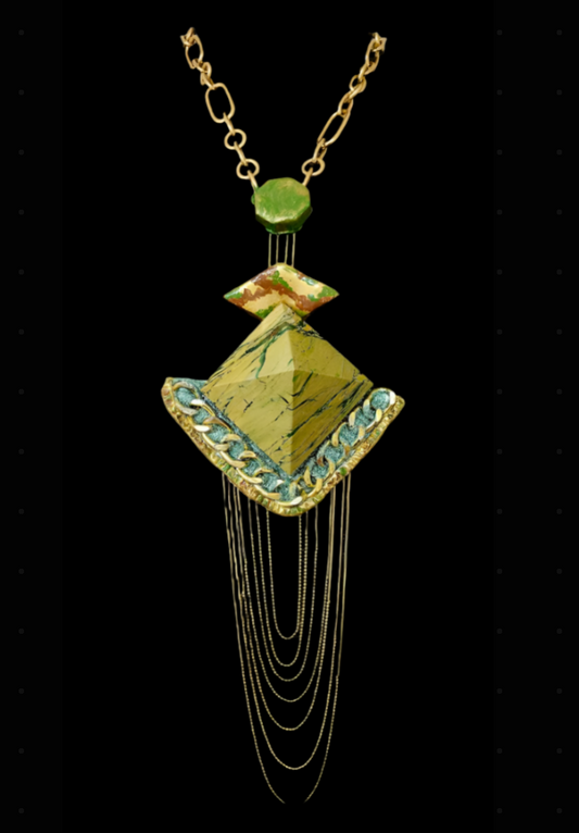 Egyptian Revival Jasper Pyramid Art Deco Pendant - OOAK Art